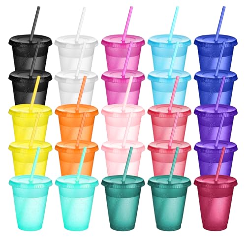 Lista de Vasos de plastico con popote del mes. 50 25 PIEZAS Vasos de Plástico con Tapas y Popotes, Taza Reutilizable de 16 OZ con Tapas y Popotes al Por Mayor, Botella de Agua Taza de Viaje para Café Helado, Tazas de Recuerdo de...
