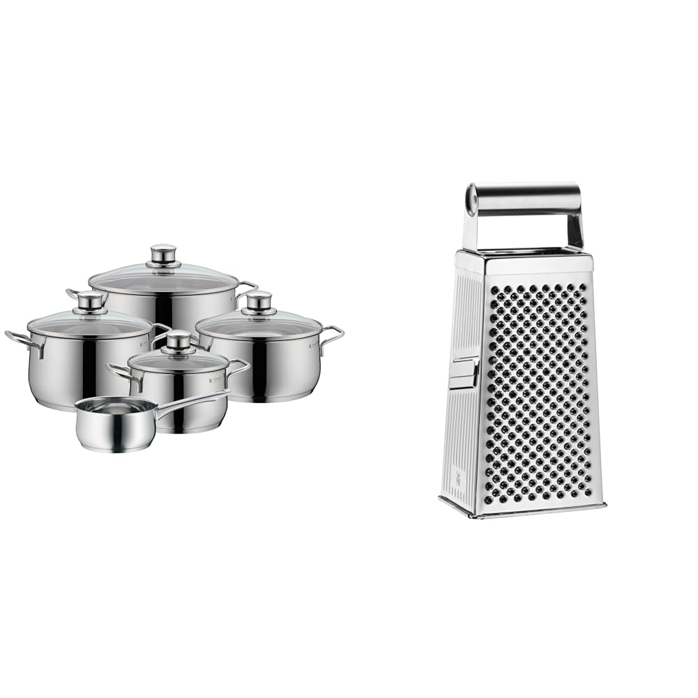 WMF Diadem Plus - Batería de Cocina de 5 Piezas de Acero Inoxidable, Base Inducción & Gourmet - Rallador Cuadrado, 10,5 x 8 x 24 cm, Rallador de Acero Inoxidable Cromargan