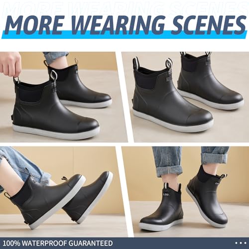 Image of Men's Deck Boots Waterproof Rain Boots Slip On Fishing Booties Ankle Booties Chelsea Boot Men botas para hombre for Gardening Fishing Boating Camping Sailing Black
