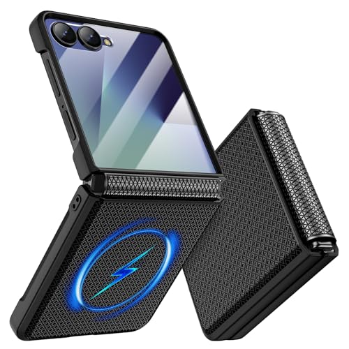 Doeshine für Samsung Galaxy Z Flip 7 Hülle [Not für Flip 7FE] für Mag-Safe mit Scharnierschutz & Displayschutzfolie Rutschfester Textur Hard Militär Schutzhülle Kratzfest Rugged Cover (Schwarz)