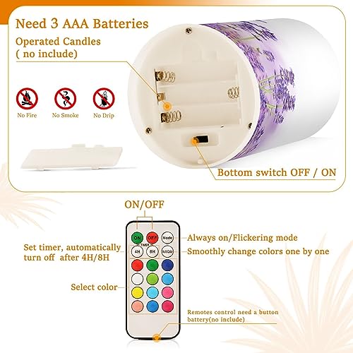 Image of Purple Lavender Flameless Candles Color Changing Electronic Operated LED Pillar Candle with Remote and Timer for Decor Halloween Christmas Valentine's Day