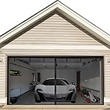 Garage Door Screen for 2 Car Garage 16x8FT- Garage Screen Door, Heavy Duty Fiberglass Mesh,High Energy Magnets,Hands Free Garage Net Screen,Patio Porch Privacy Curtain(6 Straps Include) Black