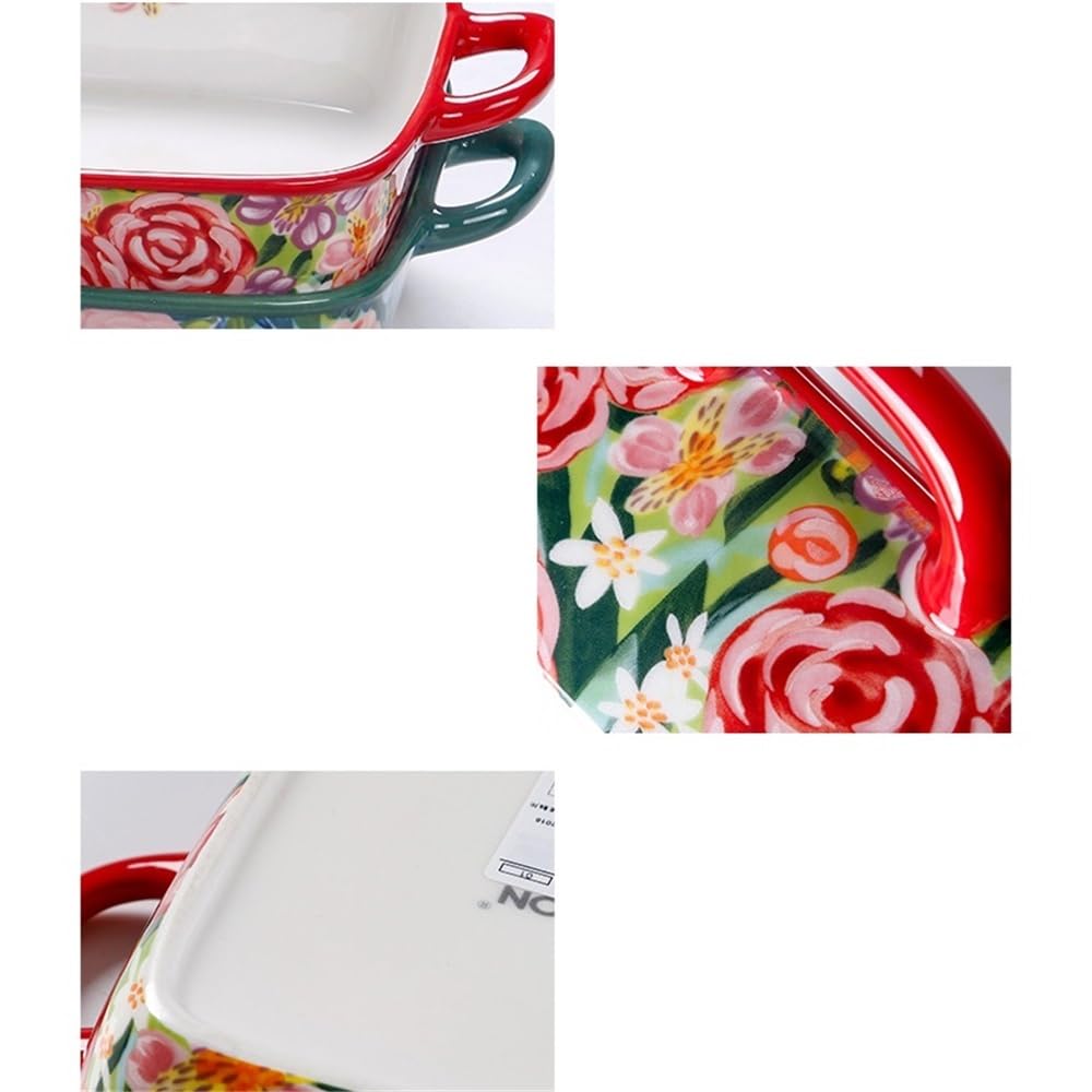 Lasagne Auflaufform 1000 ml handbemaltes Backblech aus Keramik mit Doppelohr in Unterglasurfarbe, geeignet for Haushaltsöfen, Mikrowellenherde und quadratische Teller Auflaufformen