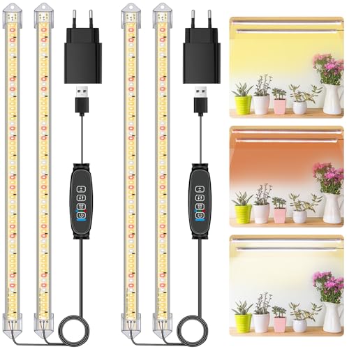 Set van 2 plantenlichtstrips, plantenverlichting voor kamerplanten, volledig spectrum, zonlicht, groeilamp met automatische aan/uit, 3/9/12-uurs timer, 10 verstelbare niveaus voor vetplanten