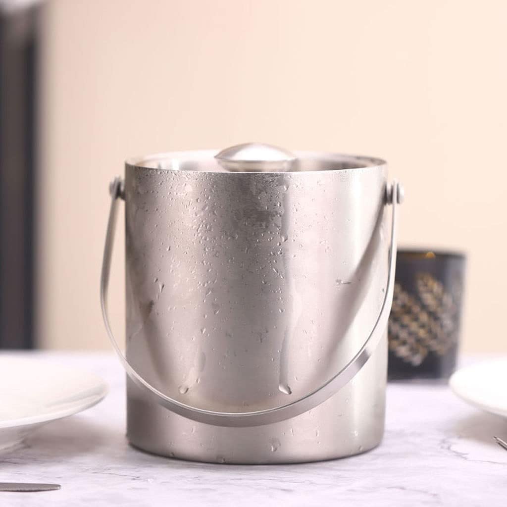 Cubitera Botella Vino Cubo de Hielo de Acero Inoxidable de Doble Capa, fácil de Transportar, con asa, para Bebidas, con Tapa, contenedor de Hielo para Vino, champán, Cerveza, Fiesta