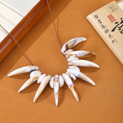 KURTCB Shark Tooth Seashell Necklace Hawaiian Tribal Ethnic Acrylic Wolf Teeth Necklace Polynesians Costume Cosplay Halloween2