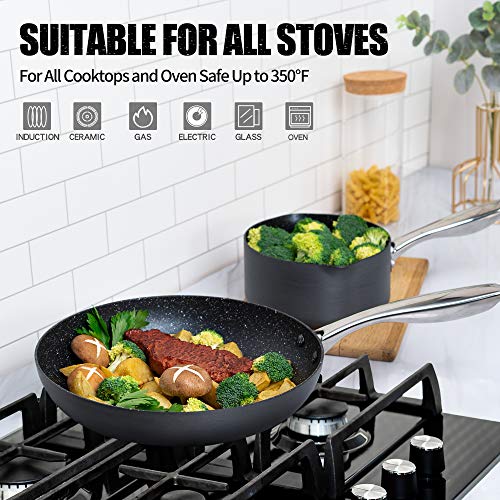 MICHELANGELO 26cm Frying Pan with Lid, Hard Anodized Non Stick Frying Pans 26cm, Induction Frying Pan 26cm, Granite Frying Pan with Lid with Stainless Steel Handle, Frying Pan for Induction Hob Second Image