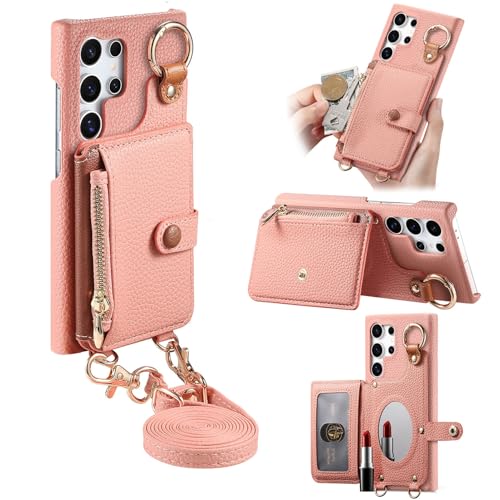 Coque Samsung S24 Ultra cuir rose miroir style chic haut de gamme