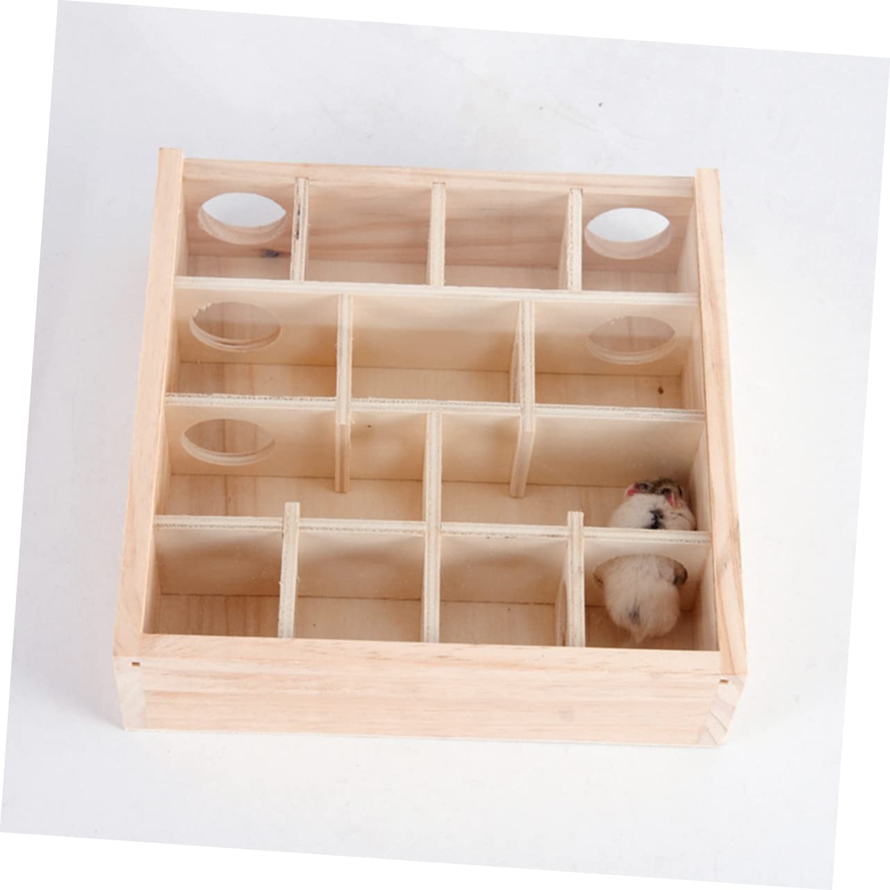 Milisten Holzlabyrinth Labyrinthtunnel für Hamster aus Natürlichem Holz mit Glasabdeckung Kleintierspielzeug für Hamster Ratten und Mäuse im Käfig