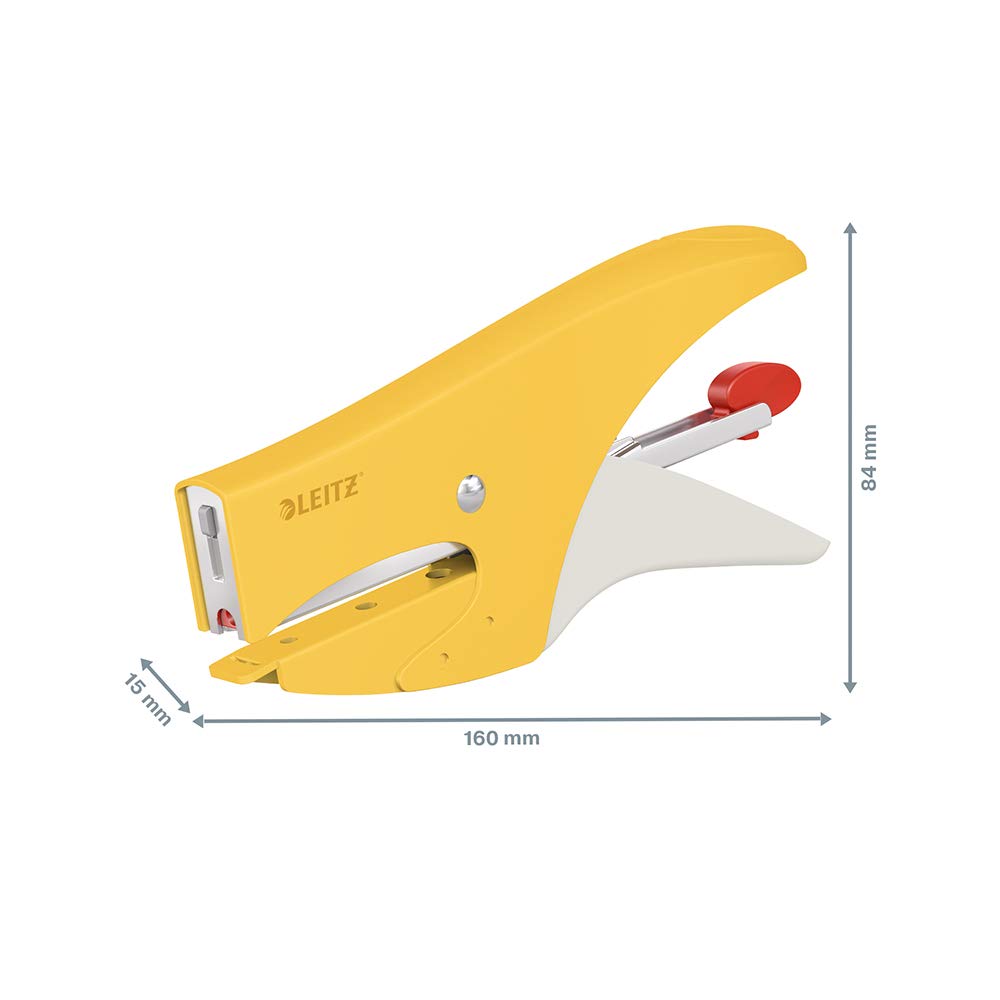 Leitz Pince Agrafeuse, Capacité 15 Feuilles, Chargement par l'Arrière, Pack d'Agrafes P1 (N°8) Inclus, Jaune, 56440019