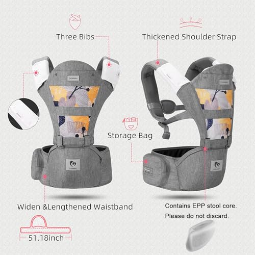 Bellababy Babytrage, All-In-One Babytrage für Neugeborene ab Geburt, Babys & Kleinkinder (0-36Monate), verstellbarer Sitz, Baby-Tragetasche 3 Trage Positionen(Grau) – Bild 3
