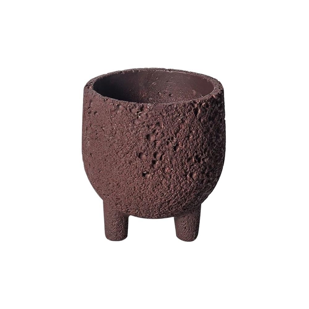 SDA287MZ Three Legged Flower Pot with Drainage Hole, Cement Tabletop Plant with Volcanic Rock Texture, for Windowsill Bedroom Living Room Garden Multifunction(Purple,Small)
