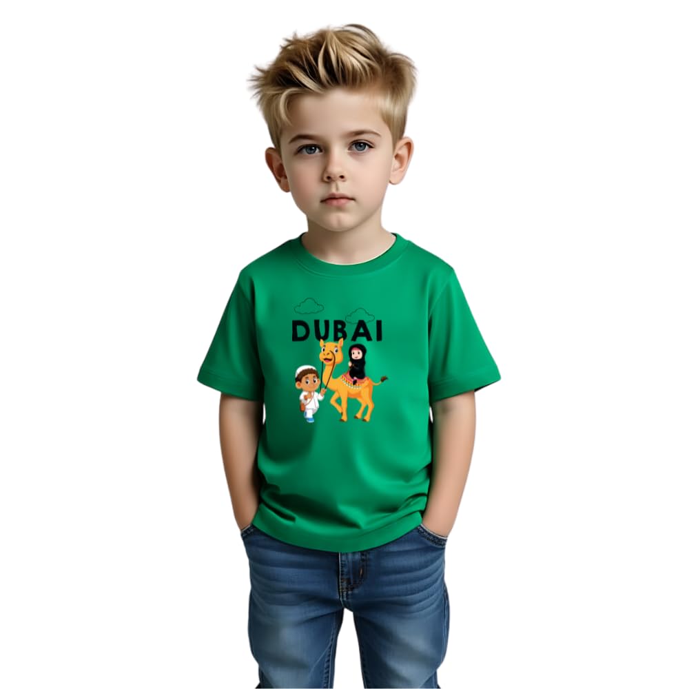 Dubai Design Printed T-Shirt for Boys Souvenir Casual Tee with Dubai Design Cotton Round Neck T-Shirt Ideal for Everyday Wear Printed Short Sleeve T shirt for Kids 7-8 Years Design 3