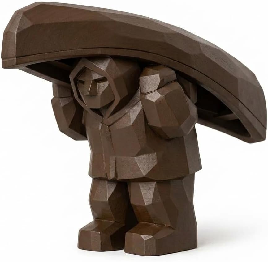 Wood Carved Canoe Carry Collectible Figurine in Black Walnut Finish - 3D Printed in Canada (Black Walnut)