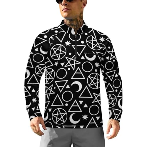 Alchemical Signs Men's Rash Guard Long Sleeves Quick Dry Fishing Workout Shirts with Zipper