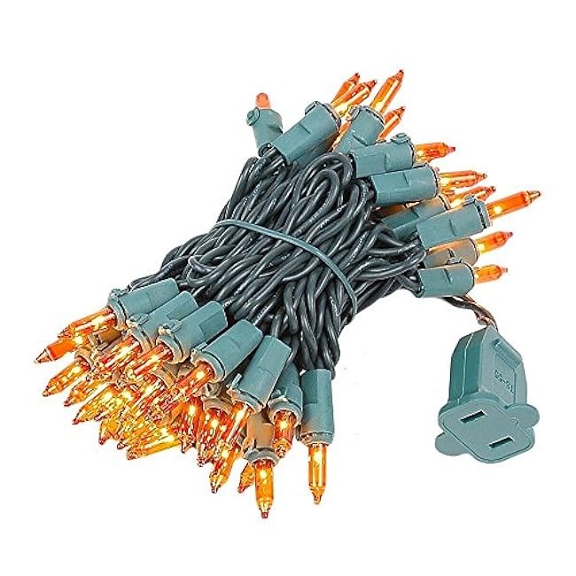 Novelty Lights 11 Feet 50 Bulbs Traditional Incandescent Mini Lights, Amber on Green Wire with 2.5 Spacing, Commercial Grade and UL Listed for Indoor/Outdoor Use, End-to-End Connectable