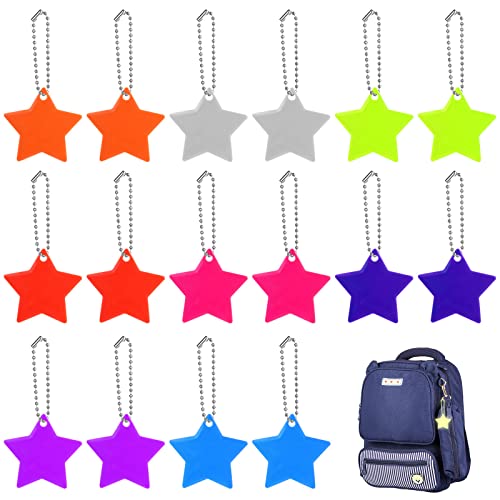 OSDUE 16 PCS Ciondolo Riflettente di Sicurezza, Riflettore di Sicurezza a Stella, Pendente con Riflettore per Bambini per Garantire Sicurezza può Essere Fissato su Zaini/Animale/Passeggini (8 Colori)