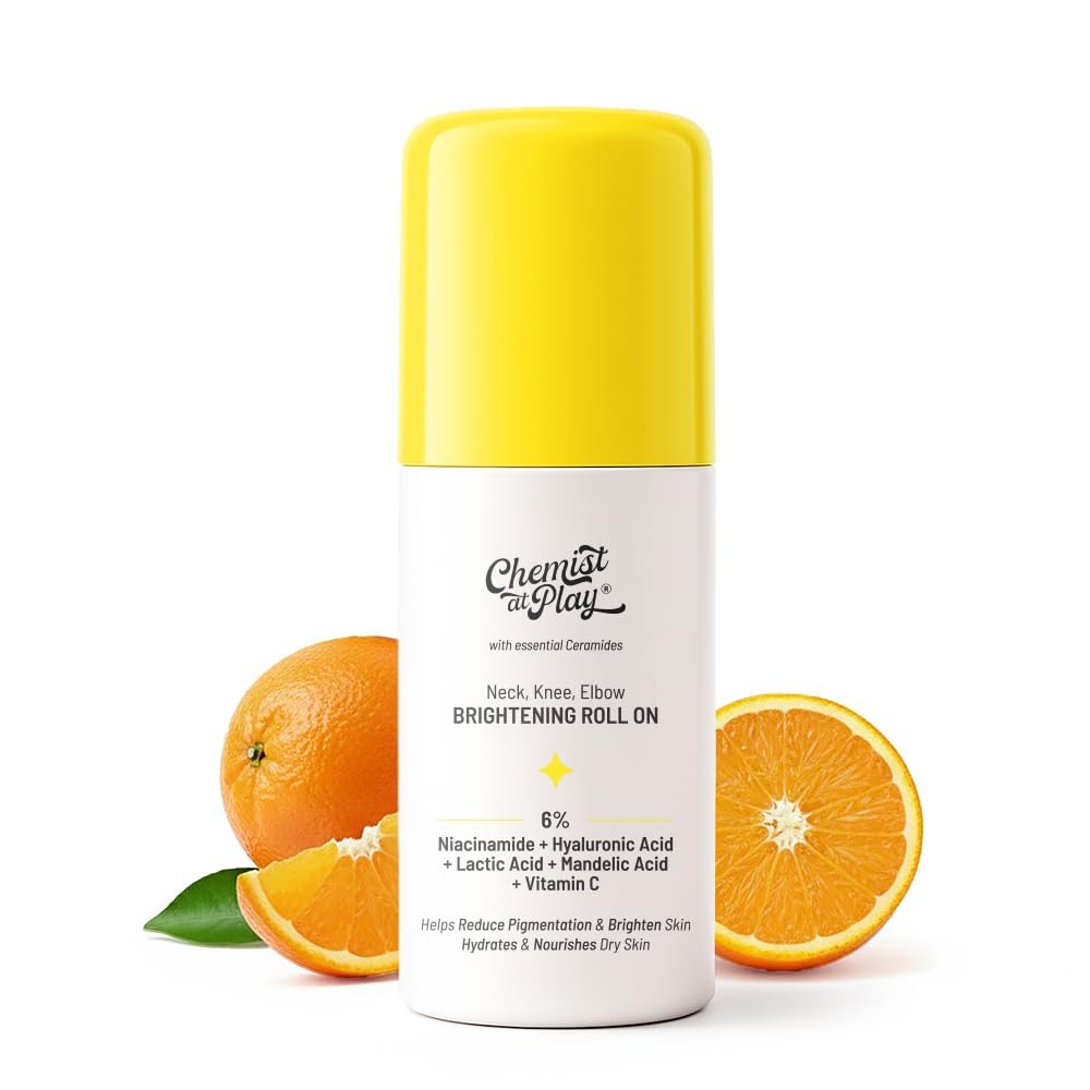 Chemist At Play Neck, Knee & Elbow Roll On| Treats Uneven Skin Tone | Exfoliates & Helps Reduces Pigmentation | Hydrates Dry Skin | 6% Vitamin C+ Hyaluronic Acid + AHAs + Niacinamide + Ceramides | 40ml