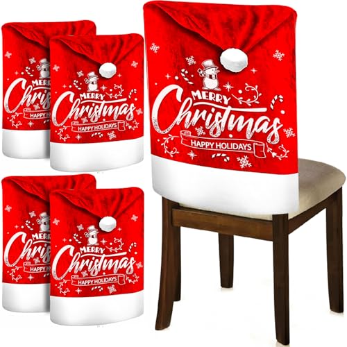 ZZQVIP Juego de 4 Fundas Sillas Navidad 65x50cm, Terciopelo con Decoración de Bola Blanca, Fundas Sillas de Comedor para Hogar o Restaurante, Ideal para Decoración de Mesa Navideña y Fiestas