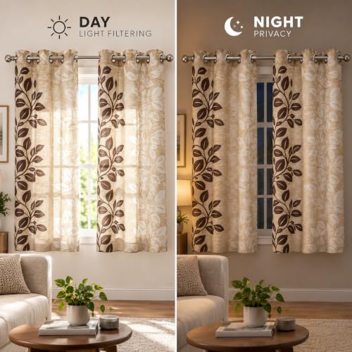Image of FLORANCIA Polyester Eyelet Window Curtains 5 Feet Long (152 cm) Pack of 4