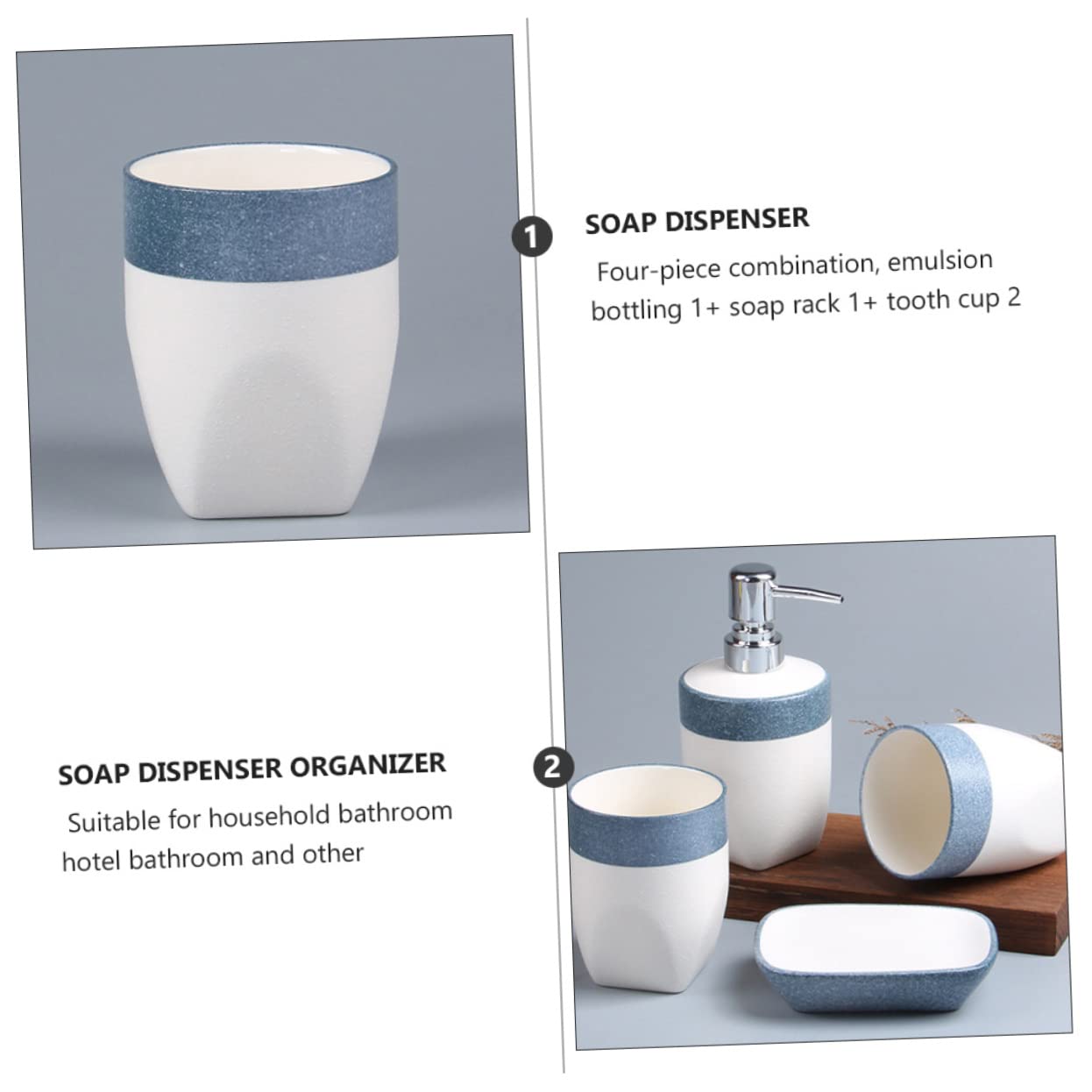 Juego de Accesorios de Baño Diseño Antideslizante de Cerámica Esmaltada Azul Incluye Estante para Jabón y Porta Cepillos, Adecuado para Baño de Hotel o Casa
