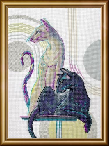 Image of Aine - Mystical Cats A1011, Cat Lovers Cat Cross Stitch Kits 8 inchx11, Cross Stitch Kit for Beginners & Advanced, Crossstitching Kits Adult, Counted Stitching Kits, Embroidery Kit