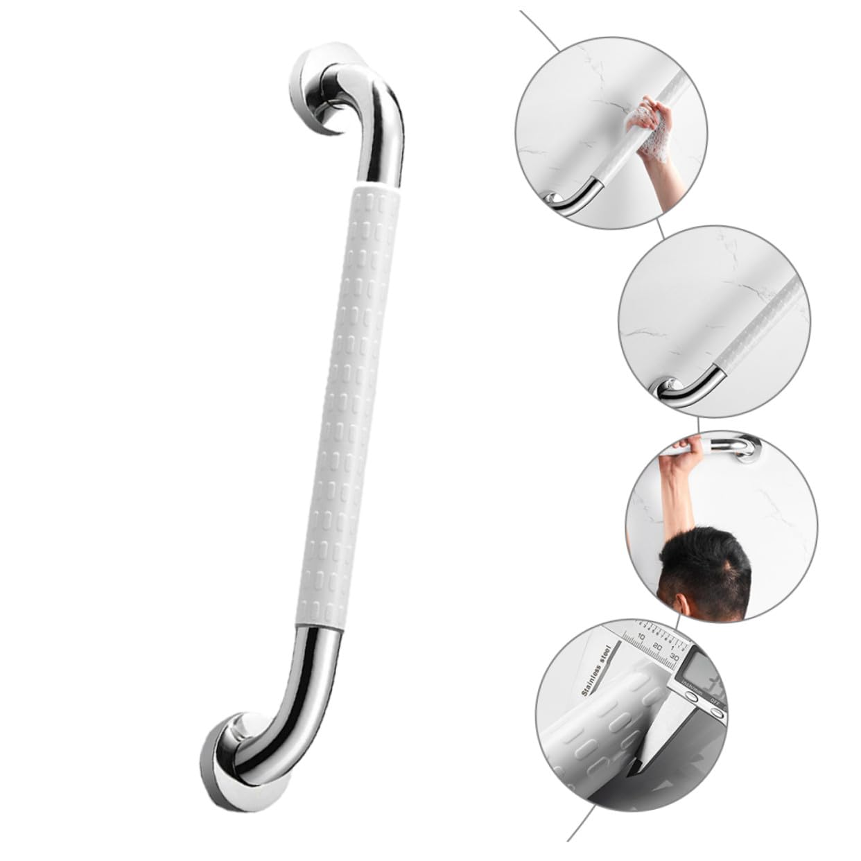 Barra de Seguridad para Baño Antideslizante de Acero Inoxidable con Anillo Luminoso Asidero Ergonómico y Resistente para Mayores y Ducha