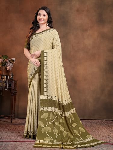 Image of Garden Vareli Floral Booti Print Crepe Saree With Unstitched Blouse Piece