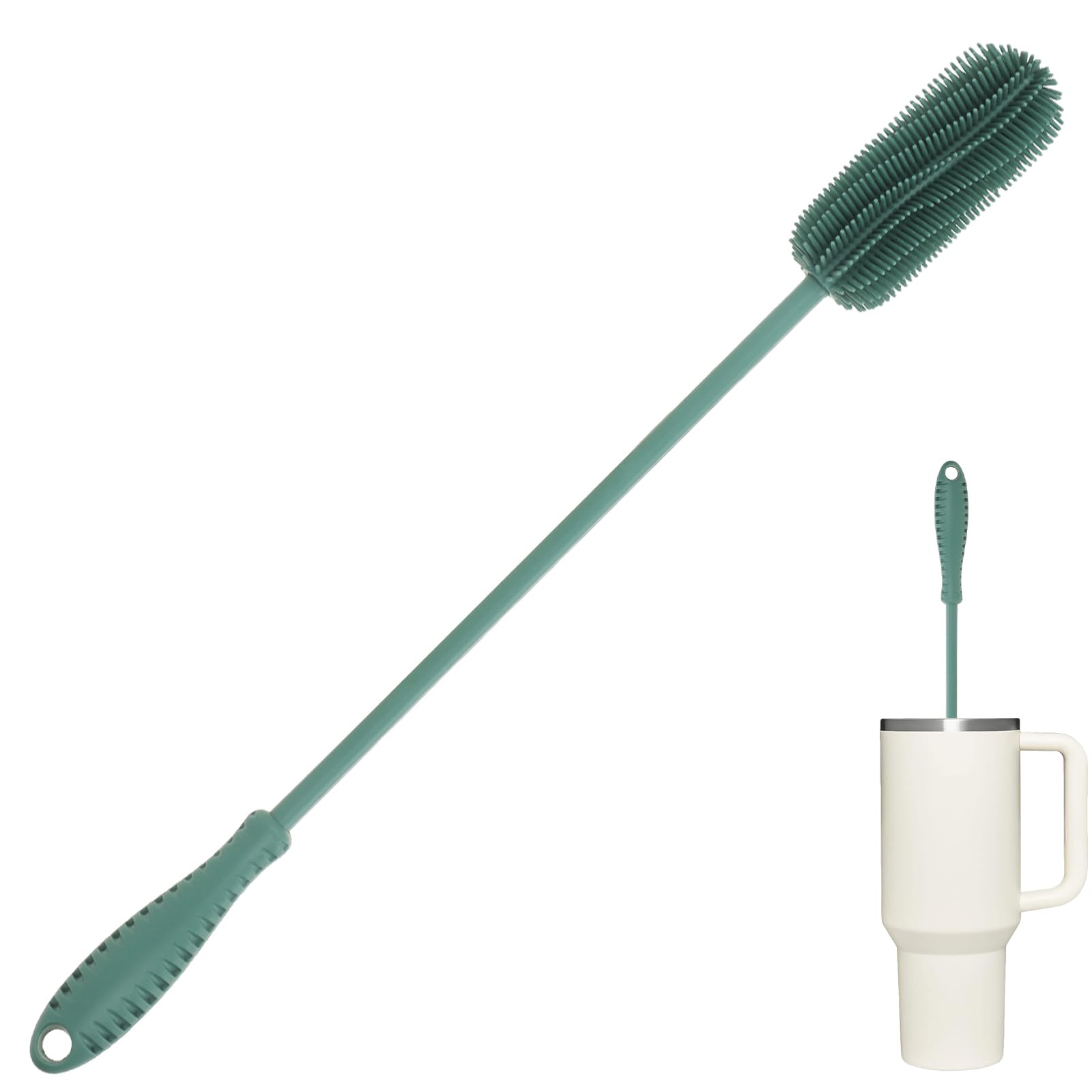 ddLUCK Flaschenbürste Silikon Lang,40cm Flasche Flaschenreiniger, Kratzerfreier Trinkflasche Cleaning Brush Sport Flaschen Cleaner Für Wasser Babyflasche Glasflasche Thermosflasche Vase(Grün)