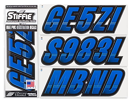 Image of STIFFIE Techtron Blue /Black 3 inch Boat & PWC Registration Decals • Numbers Letters Stickers