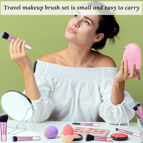 10 stuks make-up kwasten voor op reis, mini make-upborstels met etui draagbare reismaat make-up borstels cosmetische borstels kit voor foundation oogschaduw hoogtepunt contour blush en - Afbeelding 5