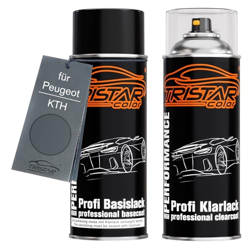 TRISTARcolor Autolack Spraydosen Set für Peugeot KTH Gris Thorium Metallic/Thorium Grau Metallic Basislack Klarlack Sprühdose 400ml