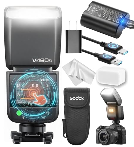 GODOX V480 C Flash Appareil Photo, V480C Écran Tactile Speedlite GN50 TTL HSS 1/8000s Sync, Compatible avec Canon EOS 2000D R7 R6 Mark II R10 R5 Mark II R8...