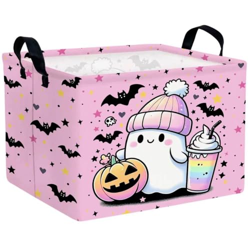Large Halloween Themed Candy Gift Boo Basket for Kids Baby Personalized Adults Storage Bin Fall Decor(Pink Ghost Beverage Pumpkin)