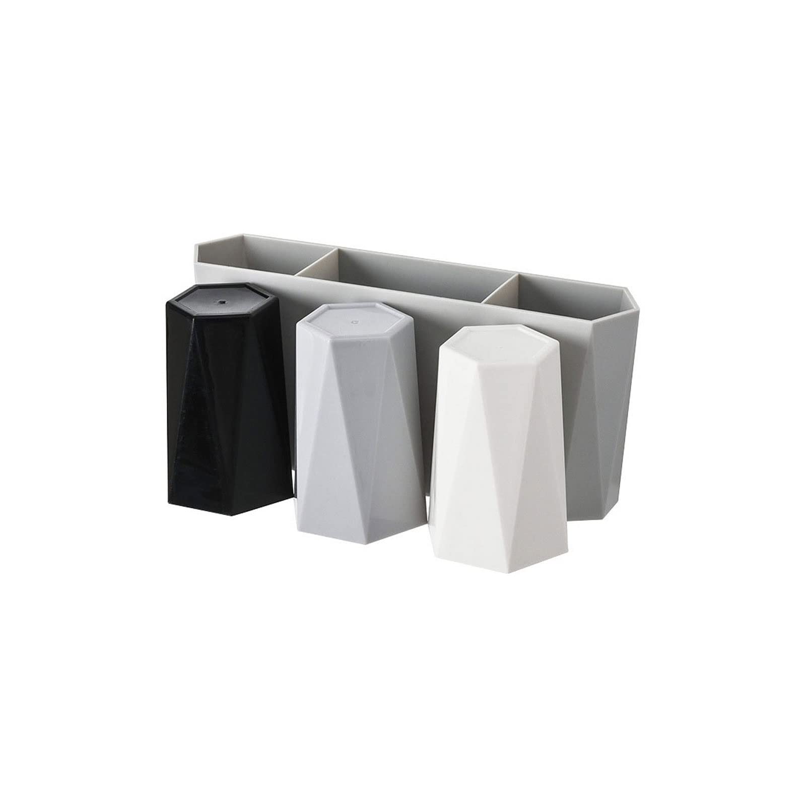 JINGYAN Toothbrush Holders Wall-suction Creative Three-cup Set Toothbrush Cup Rack Bathroom Storage Mouthwash Solid Color Wash Holder(C)