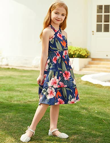 Grace Karin Girls Midi Dress Casual A-Line Floral Tiered Vintage Dress Navy 12Y #TOP1