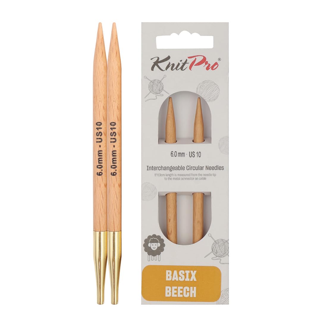 KnitPro Basix Beech Interchangeable Circular Needles 4" (10cm) | 6.00mm