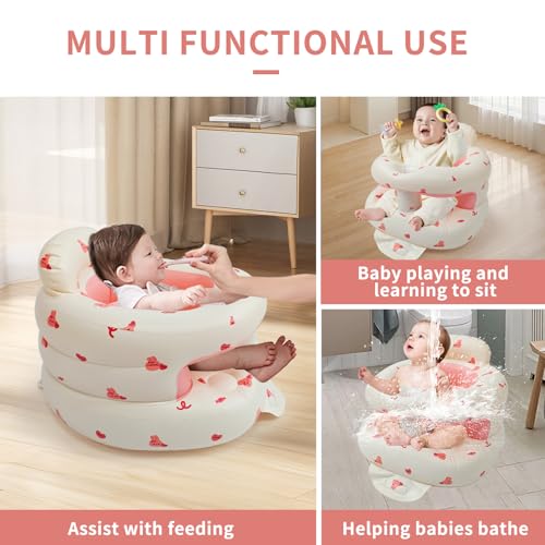 Image of Portable Inflatable Baby Seat with Safety Fence - Sit-Up Chair for Infants & Toddlers | Secure Baby Floor Seat for Sitting Practice | Lightweight Design with Built-in Air Pump