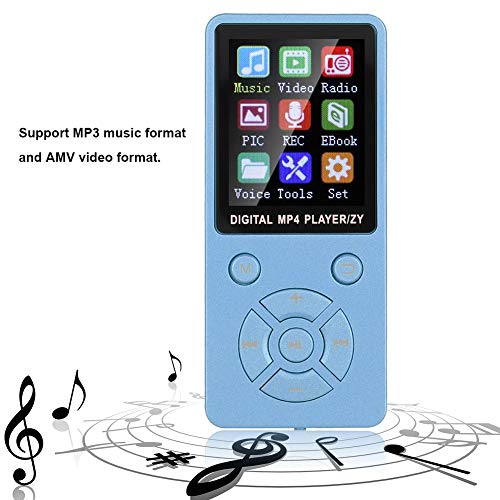 Lettore Musicale MP3 MP4 Portatile, Mini Bluetooth Radio Ultrasottile/Registrazione/Video/E-Book Musicale per Studenti Topwatch con Pulsante tattico a Otto diagrammi (Blu)