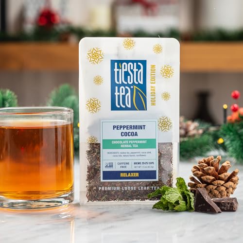 Image of Tiesta Tea - Hot Cocoa Loose Leaf Tea Gift Set, High to Non-Caffeinated, Stainless Steel Brew Basket & 2 Resealable Pouches, Cocoa Mocha & Peppermint Holiday Blends