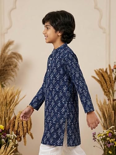 Image of KiddoPanti Boys 100% Cotton Ethnic Motif Printed Short Length Kurta