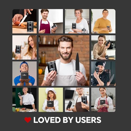 Image of The Innovative Knife Sharpener - Patented Multi-Angle Premium Rolling Knife Sharpener with Extra Replacement Head for Chef's, Fruit, and All Steel Knives (Black)
