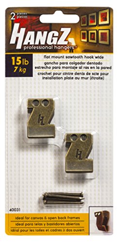 Image of 40031 Canvas Flat Mount Sawtooth Picture Hooks, Antique Brass, 15lb, 2-Pack Works best with HangZ 20000B