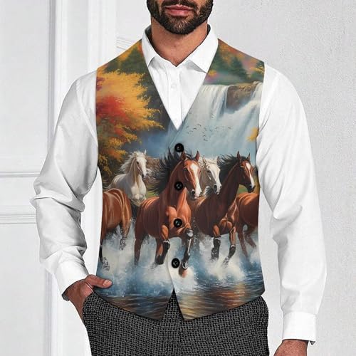 Horses Running River Autumn Trendy Vest Suit for Men V Neck Formal Dress Waistcoat Vests Business Slim Fit4