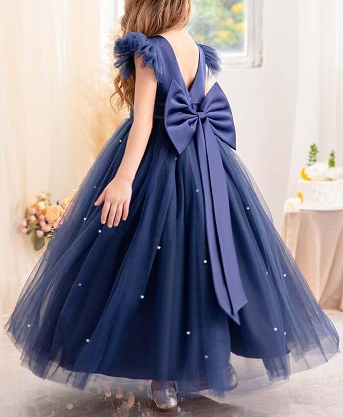 Girls' Pink Tulle V-Back Princess Dress - Floor Length, One Size, Formal, Modern - Flower Girl Dress4