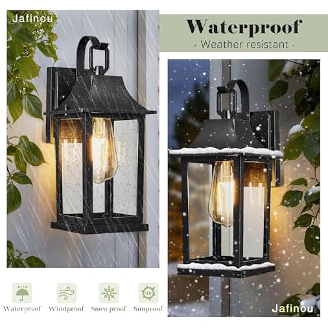 Matte Black Outdoor Wall Lights, Aluminum & Tempered Glass Exterior Sconce, Waterproof Rustproof Porch Lighting for Front Door, Garage, Patio (ETL-Certified, E26 Bulb Base)