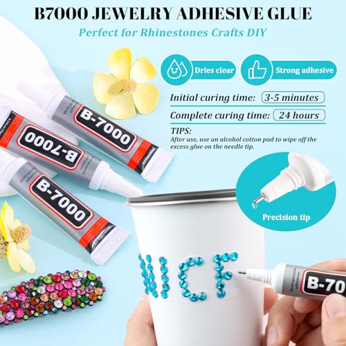Image of 6100Pcs Resin Rhinestones for Crafting with 2Pcs 10ml B7000 Jewelry Glue, 1 Box Flatback Crystals Diamond (Indicolite) for Bedazzling Crafts DIY Nail Art Non Hotfix Gems for Clothing Shoes