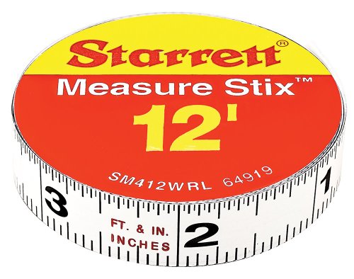 Starrett Measure Stix SM412WRL Steel White Measure Tape with Adhesive Backing, English Graduation