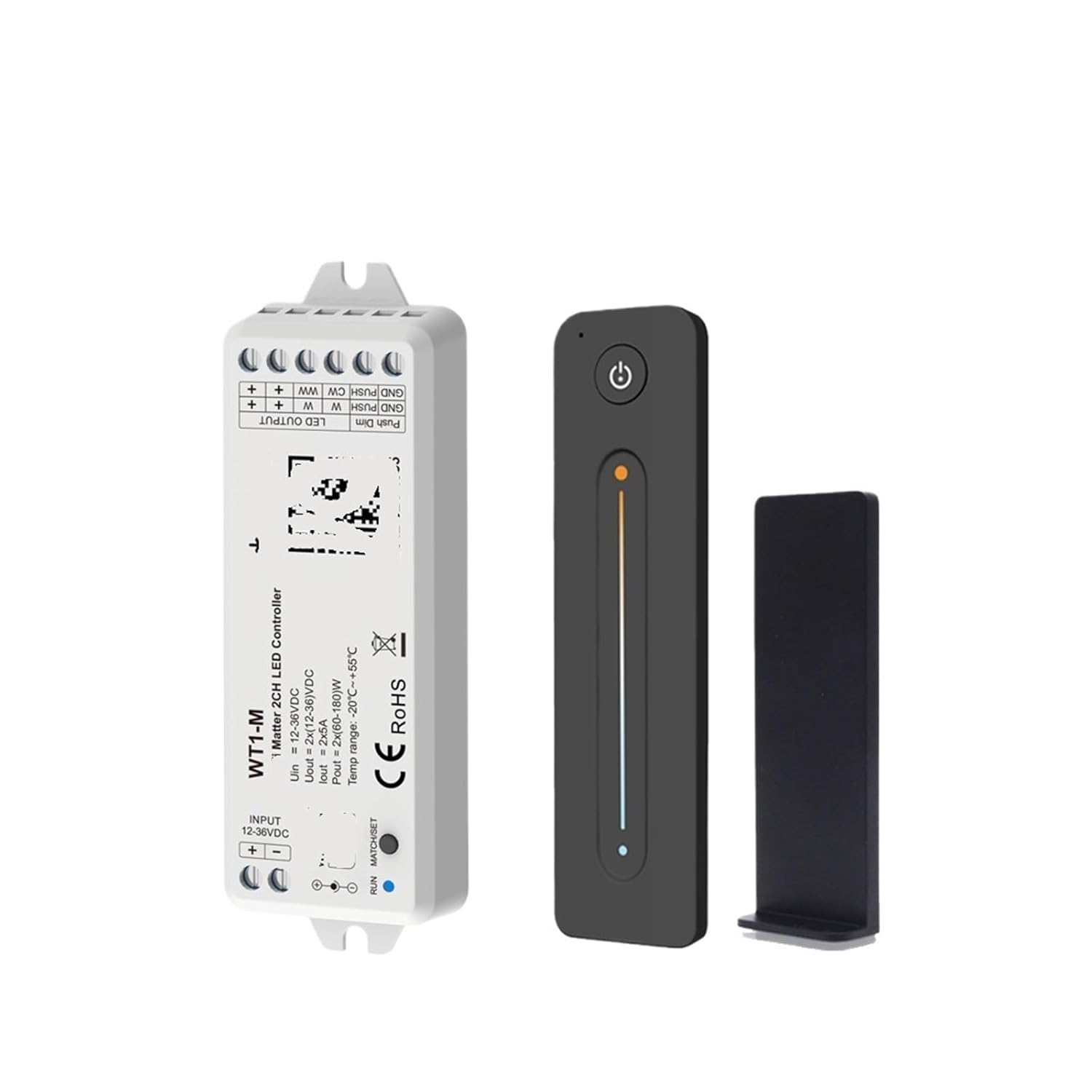 2CH LED Controller DC12V 24V 2CH*5A WW CW CCT Controller 2.4G dimming(WT1-M and RT7)
