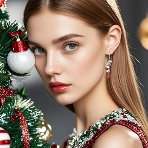 Christmas Earrings Set for Women Chritmas Ornament Earrings Xmas Tree Jingle Bell Bow Snowflake Wreath Hook Dangle Earrings Holiday Festive Jewelry Gifts4